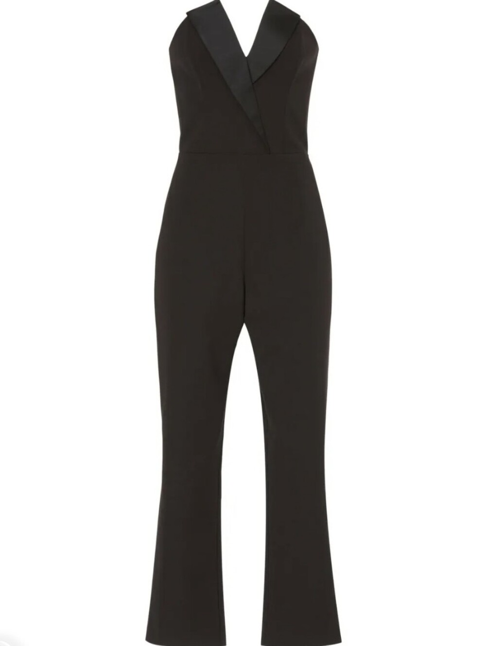 HOT Aiden Mattox Tuxedo Office Siren Sleeveless Black Jumpsuit Satin Lapel